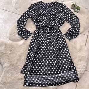 Merona Polka Dot Long Sleeve Dress / Shirt Dress Black White Small